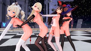 MMD Genshin Mona Amber Barbara Fischl