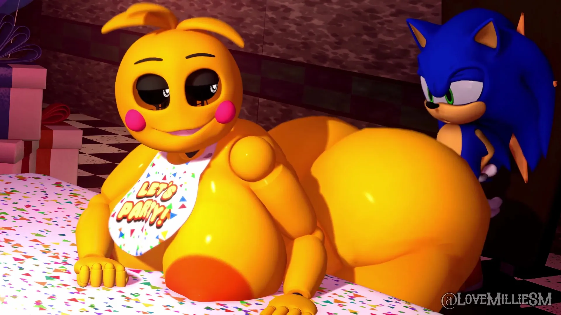 Sonic giving toy chica backshots and fills mommy