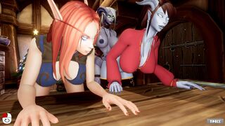Futa Draenei bangs Female Draenei and Female Elf