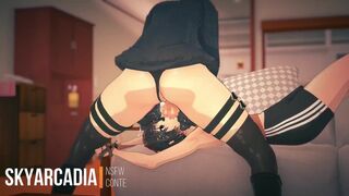 deepthroating futa cock on couch