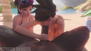 [4K] Tracer And D.Va At The Beach [Black][Threedust]
