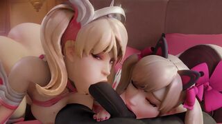 Pink Mercy & Black Cat D.Va Blowjob