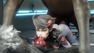 Peni parker double teamed by horse and werewolf