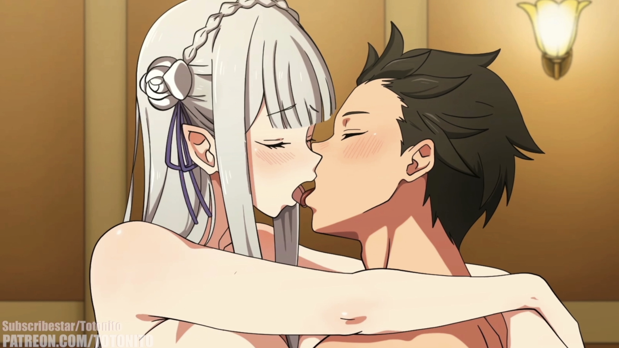 Emilia and Subaru hentai fiery culmination