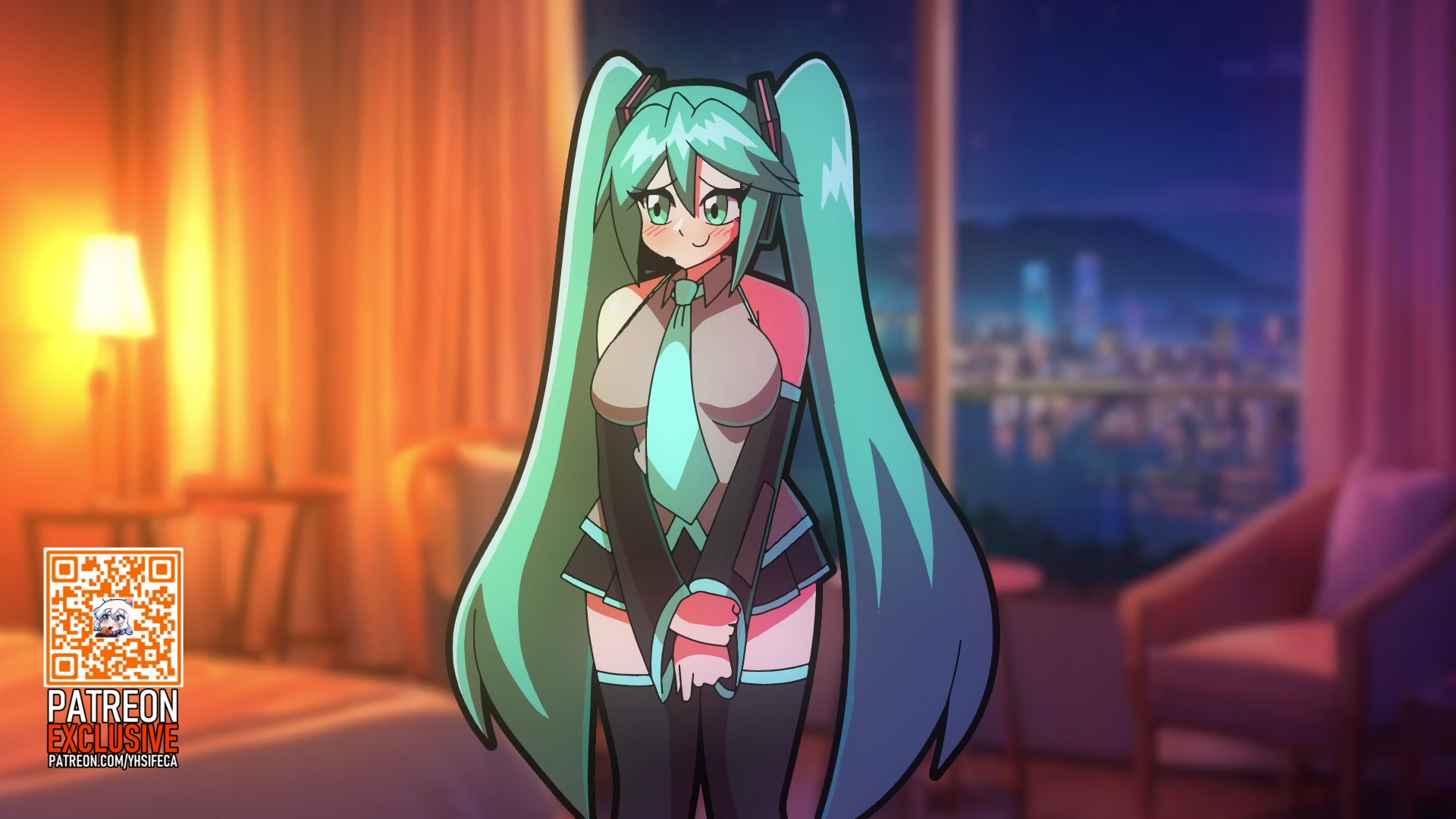 Miku's mouth parted in anticipation