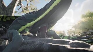 Green dragon fucks with a white one