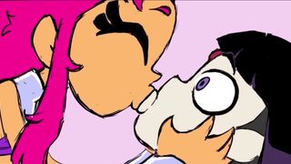 Starfire kissing Raven