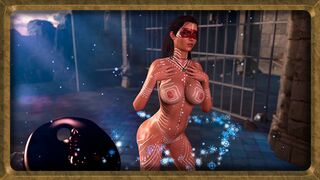Busty tanned Lara Croft doing a nude ritual dance to please god of lust