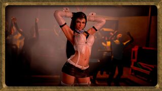 Naughty shapely Tifa in bunny outfit public dancing for her bar visitors