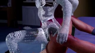 An invisible girl/Living clothes riding, side view