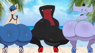 3 Big Bouncing Booties at the Beach (Bismuth by Gardesnorela, Cyntheia by Ectoperior)