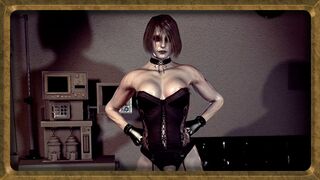 Corrupted shemale Ashley Graham flexing her muscles in black lace corset