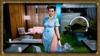 Thick enticing Chun Li poses solo in a revealing dress without panties