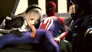 Lucina  watching Corrin sucking Spider-man