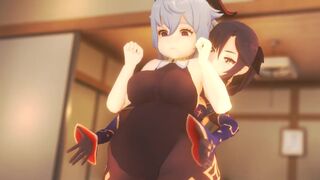 ganyu's belly being fondled by Mona