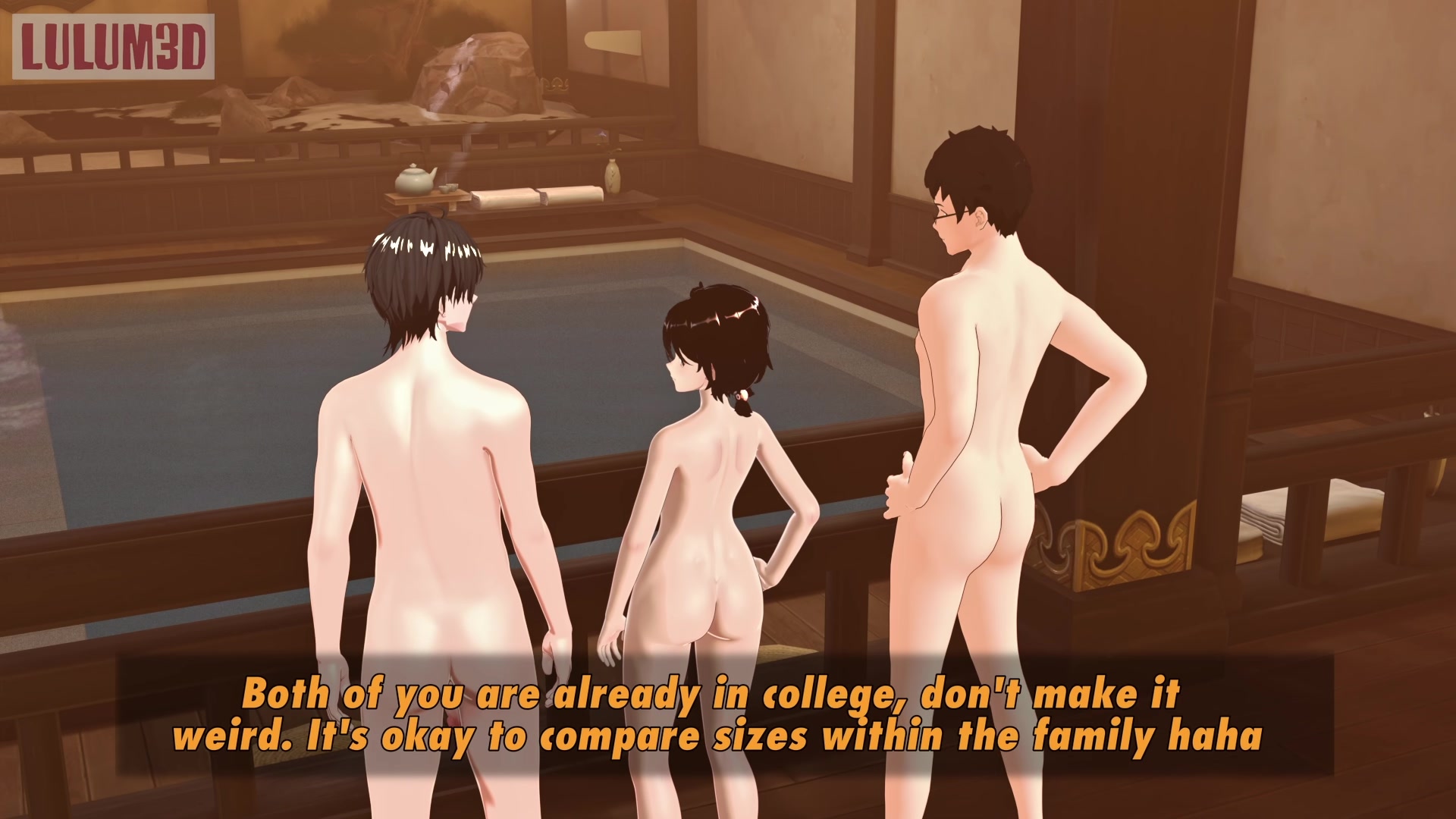 Femboy Seduces His Straight Brother In Front Of Dad In The Bathhouse.