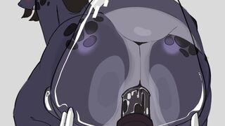 Furry femboy ride dildo on a glass chair