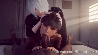 2B assisting Eve (Black) [Kaiantica3D]