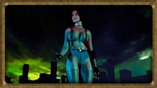Toned wanton Jill Valentine in slutty outfit dancing against acidic sky