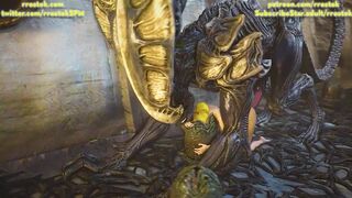 Samus Aran ruined by a massive cocked Xenomorph - Naked Version