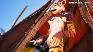 Satyr fucks furry tigress girl. Romantic fun, dancing, facefuck, anal and creampie