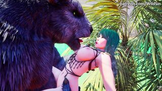 Minotaur monster with huge cock fucks cute girl in oasis
