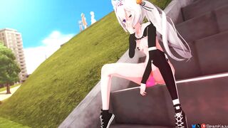 exhibitionist Filian fucks her tight virgin pussy out in public (SpamKaju)