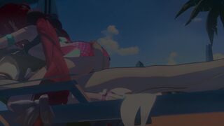 Yuzuha blowing and riding you at the beach