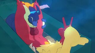 Blaziken and Greninja having college fun