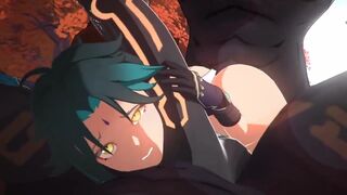 Femboy stuck between two stallions