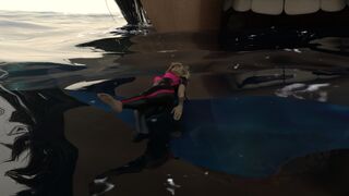 Giant woman eats swimmer (vore )