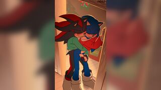 Shadow and Sonic under the mistletoe