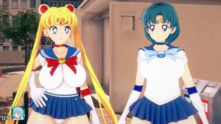 Ami Mizuno and Usagi Tsukino meet their sex friends(sub Español)