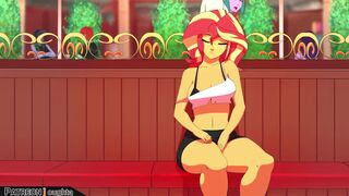 Sunset shimmer playing around in public