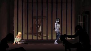 Blonde girl with zombie