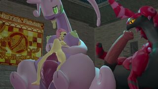 Fluttershy 'trains' her Goodra (MLP x Pokemon Futanari)