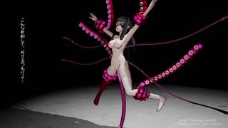 I injected the black-haired girl Miyu with a relaxant and tried twisting tentacles in