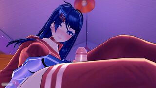 Mita squish, squish, squishes you between her thighs. She has a small request for you