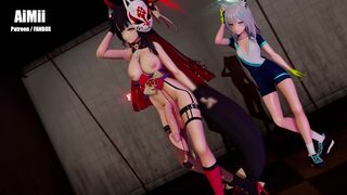 Futanari Wakamo x Shiroko 「Not Shy」 Dance＆Sex