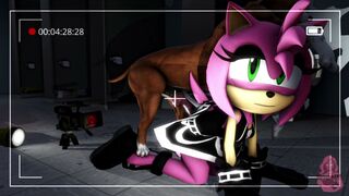 Amy Rose in Nightclub Bathroom with Dog