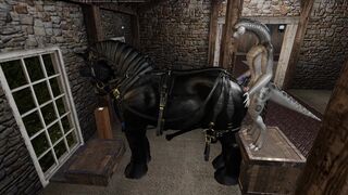 A Percheron stallion is penetrated by a snake.