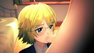 Blondie deepthroating in her bedroom