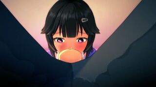 Brunette stepsister chocking on my cock