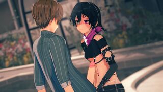 Petite goth girl fondling balls