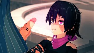 Petite goth girl tries out handjobs