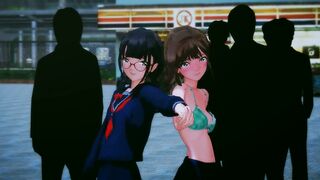 Schoolgirls strip dance park [MMD]