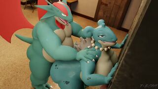 Salamence and Lapras having some alone time together.