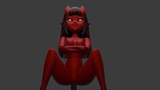 Succubus Meru rides a big dildo