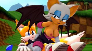 Rouge riding Tails
