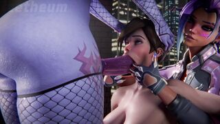 Widowmaker claims Tracer's mouth with Sombra's help